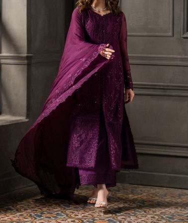 Azure Luxury Embroidered Chiffon 3-Piece with Silk Trouser & Dupatta - AZ68413 - Image 3