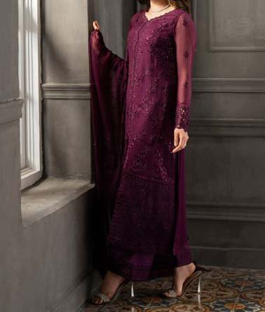 Azure Luxury Embroidered Chiffon 3-Piece with Silk Trouser & Dupatta - AZ68413 - Image 4