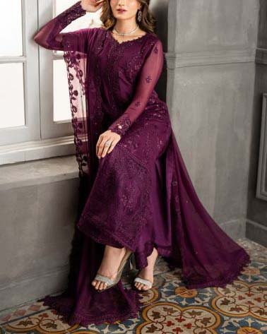 Azure Luxury Embroidered Chiffon 3-Piece with Silk Trouser & Dupatta - AZ68413 - Image 5