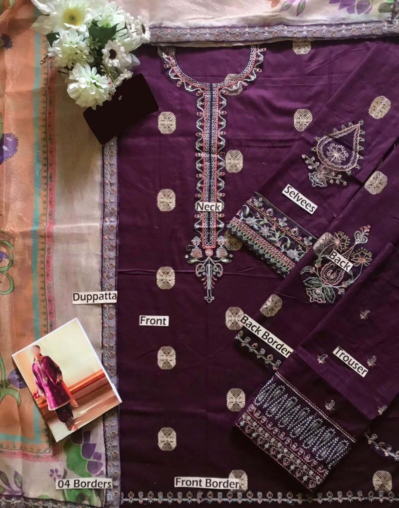 COCO ZARA SHAHJAHAN 3 PC Unstitched Lawn Suite - CZS101 - Image 7