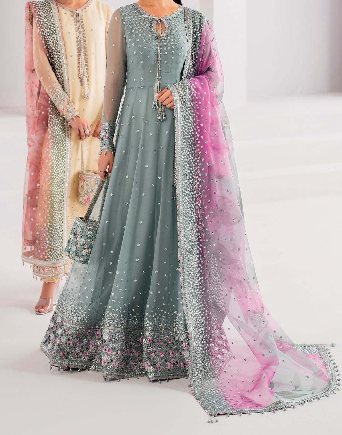 Jazmin 3-Pcs Elegant Luxe Edition Embroidered Chiffon Maxi with Net Dupatta JQ42213 - Image 6
