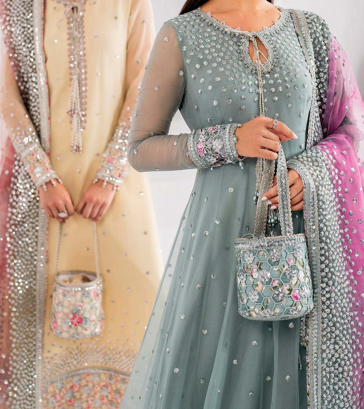 Jazmin 3-Pcs Elegant Luxe Edition Embroidered Chiffon Maxi with Net Dupatta JQ42213 - Image 7