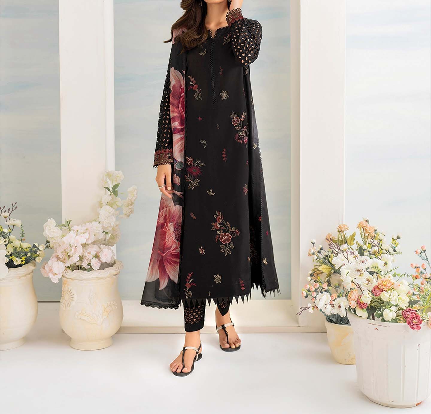 IZNIK-3PC DHANAK EMBROIDERED SUIT - IK54252