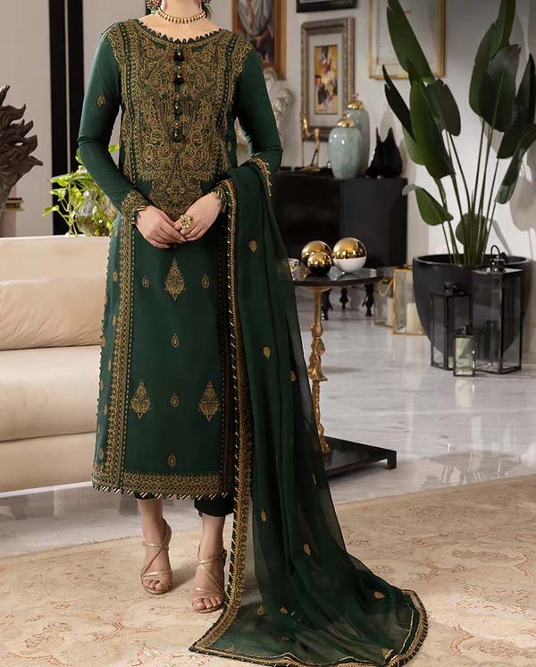 Asim Jofa Embroidered Chiffon 3-Piece with Heavy Spangle Work & Satin Trouser AJ2254