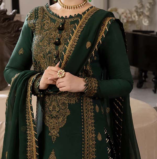 Asim Jofa Embroidered Chiffon 3-Piece with Heavy Spangle Work & Satin Trouser AJ2254 - Image 4