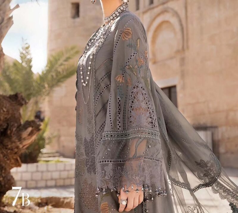 Maria B Luxury Embroidered Lawn 3-Piece with Net Dupatta & Cambric Trouser MB79846 - Image 2