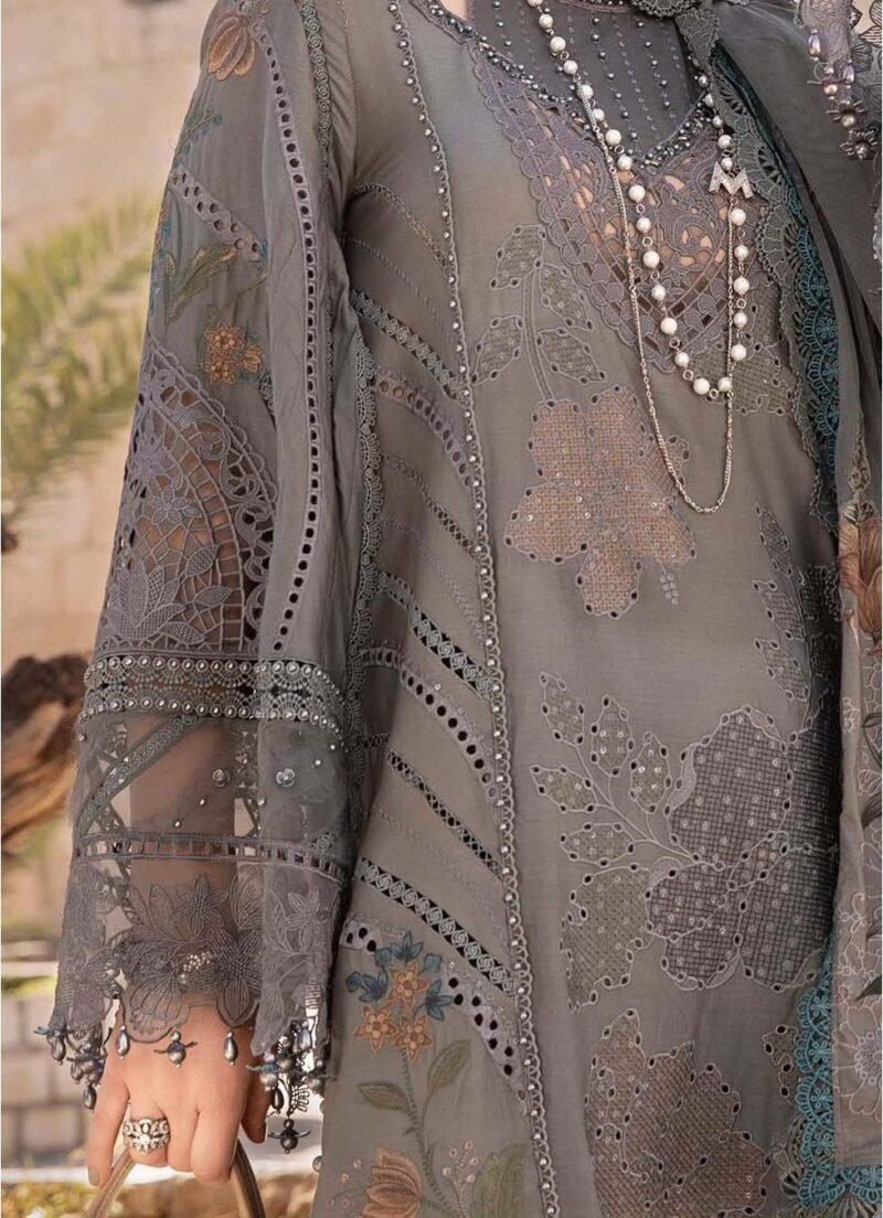 Maria B Luxury Embroidered Lawn 3-Piece with Net Dupatta & Cambric Trouser MB79846 - Image 3