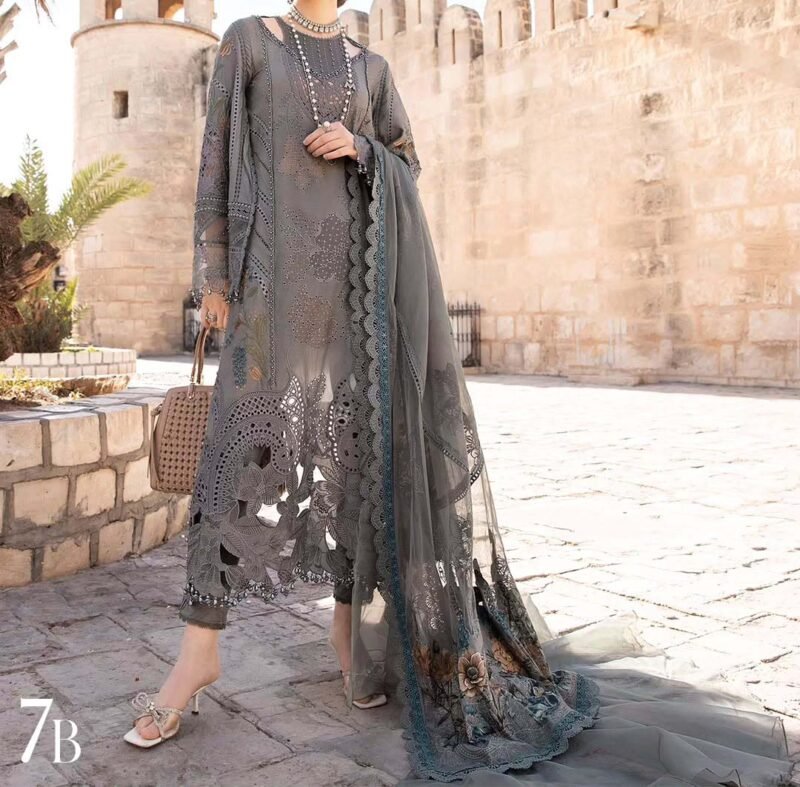 Maria B Luxury Embroidered Lawn 3-Piece with Net Dupatta & Cambric Trouser MB79846