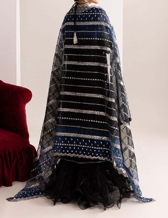 Nureh Heavy Embroidered Black Chiffon Unstitched Dress - N1202 - Image 2