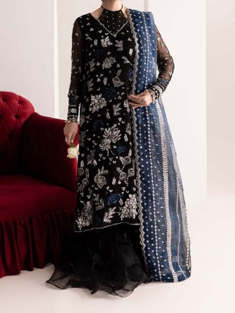 Nureh Heavy Embroidered Black Chiffon Unstitched Dress - N1202