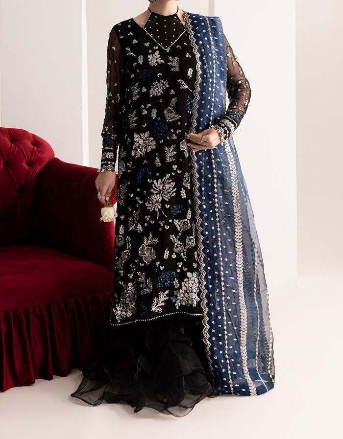 Nureh Heavy Embroidered Black Chiffon Unstitched Dress - N1202