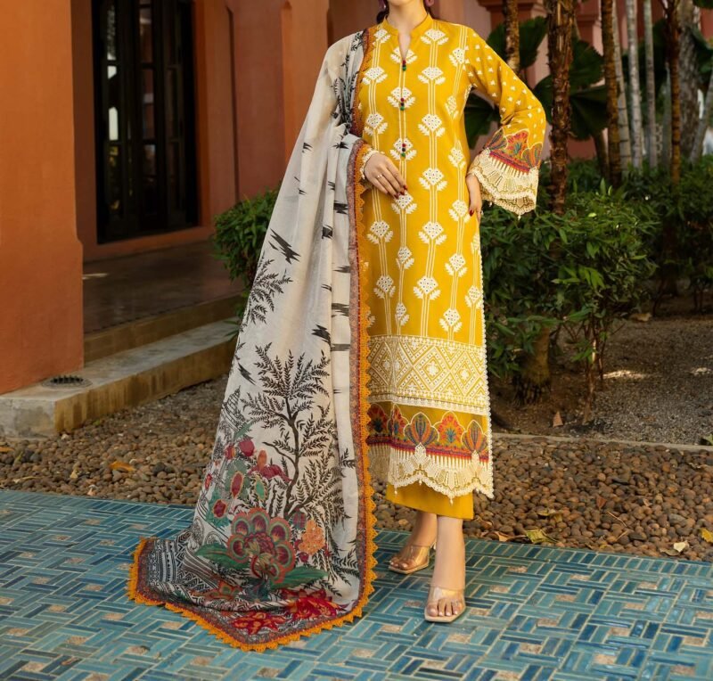 Zainab Chottani Unstitched Lawn Cotton Suit With KHAADI Net Dupatta ZC001 - Image 4