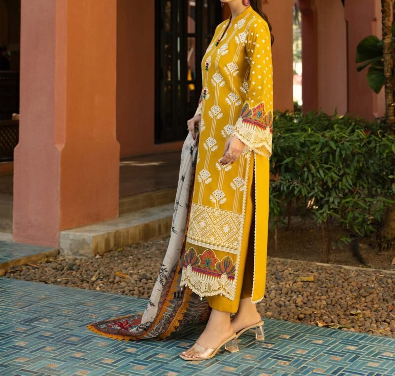 Zainab Chottani Unstitched Lawn Cotton Suit With KHAADI Net Dupatta ZC001 - Image 5