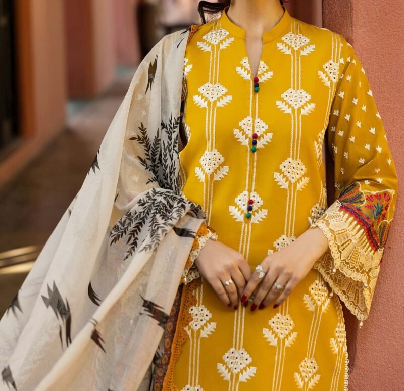 Zainab Chottani Unstitched Lawn Cotton Suit With KHAADI Net Dupatta ZC001 - Image 6