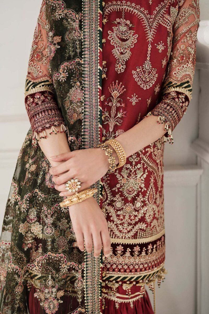 Baroque Embroidered Net 3-Piece with Heavy Spangle Work & Shamosh Silk Trouser BQ684653 - Image 7