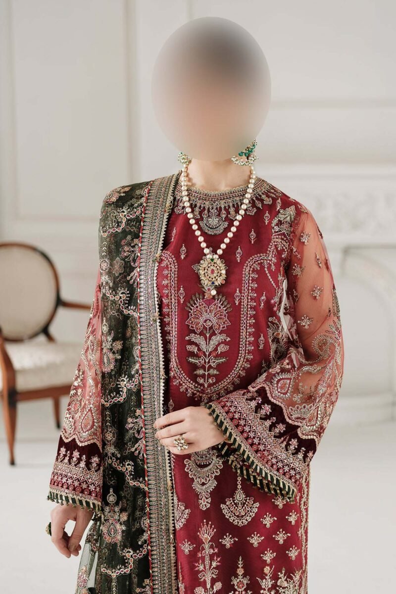 Baroque Embroidered Net 3-Piece with Heavy Spangle Work & Shamosh Silk Trouser BQ684653 - Image 5