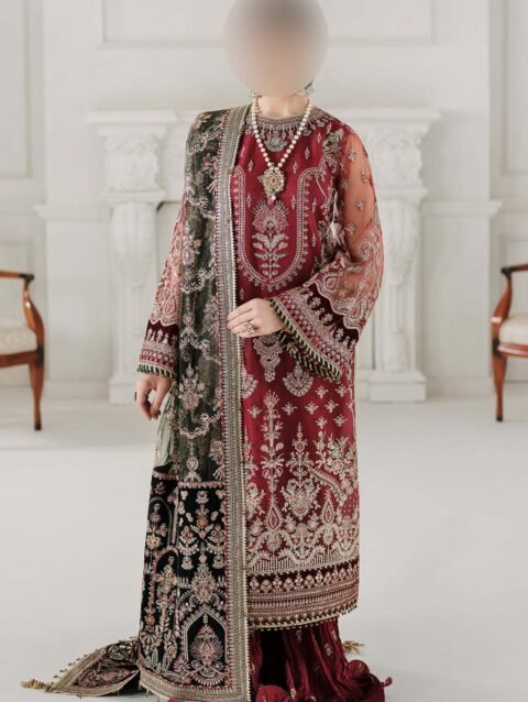 Baroque Embroidered Net 3-Piece with Heavy Spangle Work & Shamosh Silk Trouser BQ684653