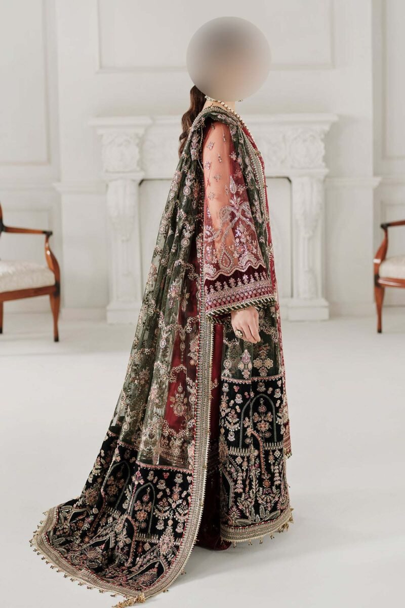 Baroque Embroidered Net 3-Piece with Heavy Spangle Work & Shamosh Silk Trouser BQ684653 - Image 2