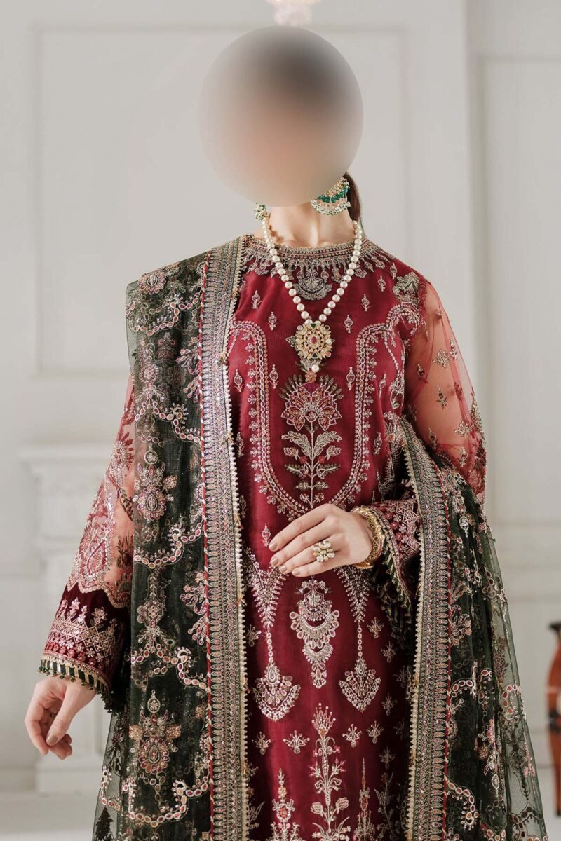 Baroque Embroidered Net 3-Piece with Heavy Spangle Work & Shamosh Silk Trouser BQ684653 - Image 6