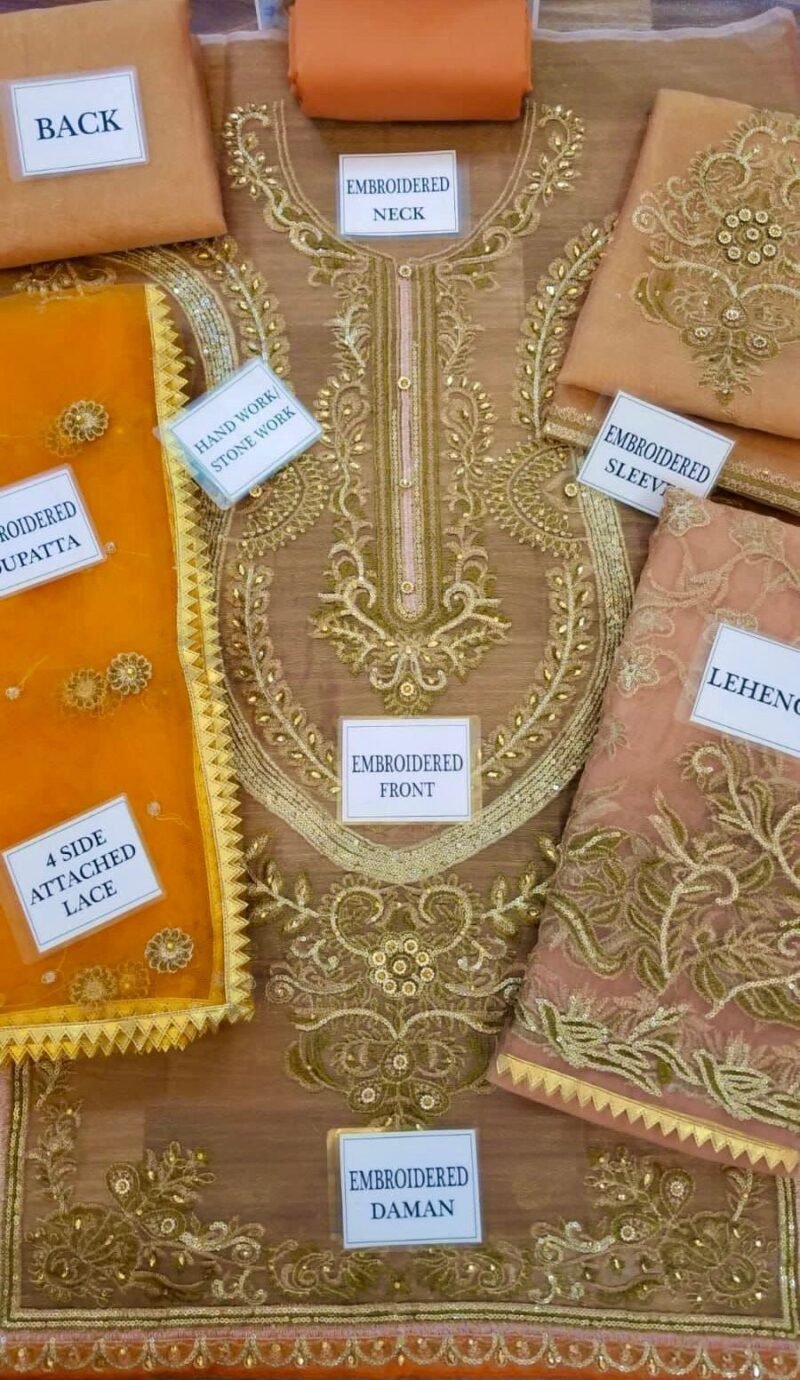 Khuda Buksh Embroidered Maysoori Suit with Net Dupatta & Lehnga Fabric KB8970 - Image 7