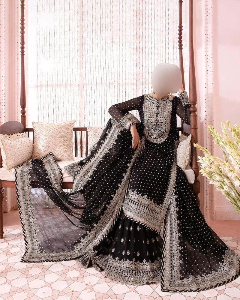 Asim Jofa Embroidered Chiffon 3-Piece Unstitched Suit with Spengle & Hand Embroidery AJ8461 - Image 2