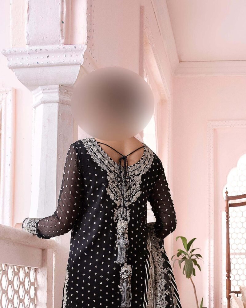 Asim Jofa Embroidered Chiffon 3-Piece Unstitched Suit with Spengle & Hand Embroidery AJ8461 - Image 5