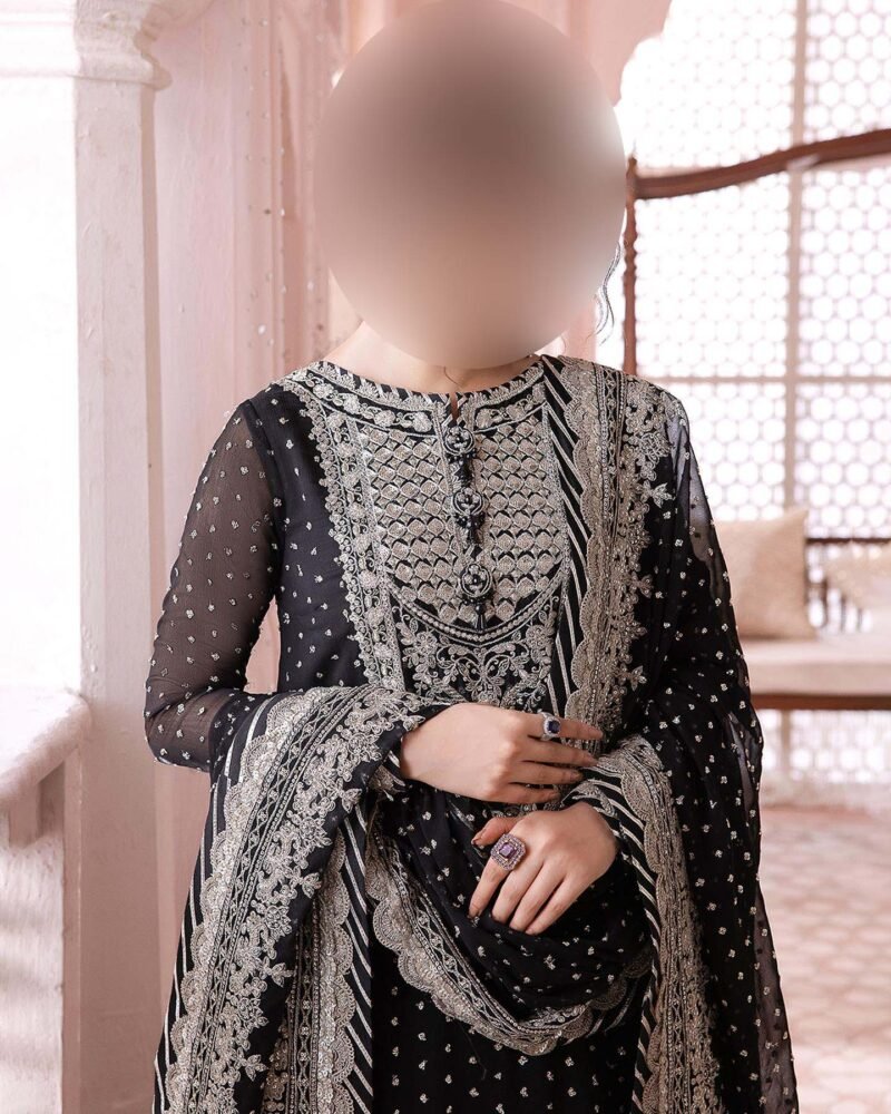Asim Jofa Embroidered Chiffon 3-Piece Unstitched Suit with Spengle & Hand Embroidery AJ8461 - Image 4