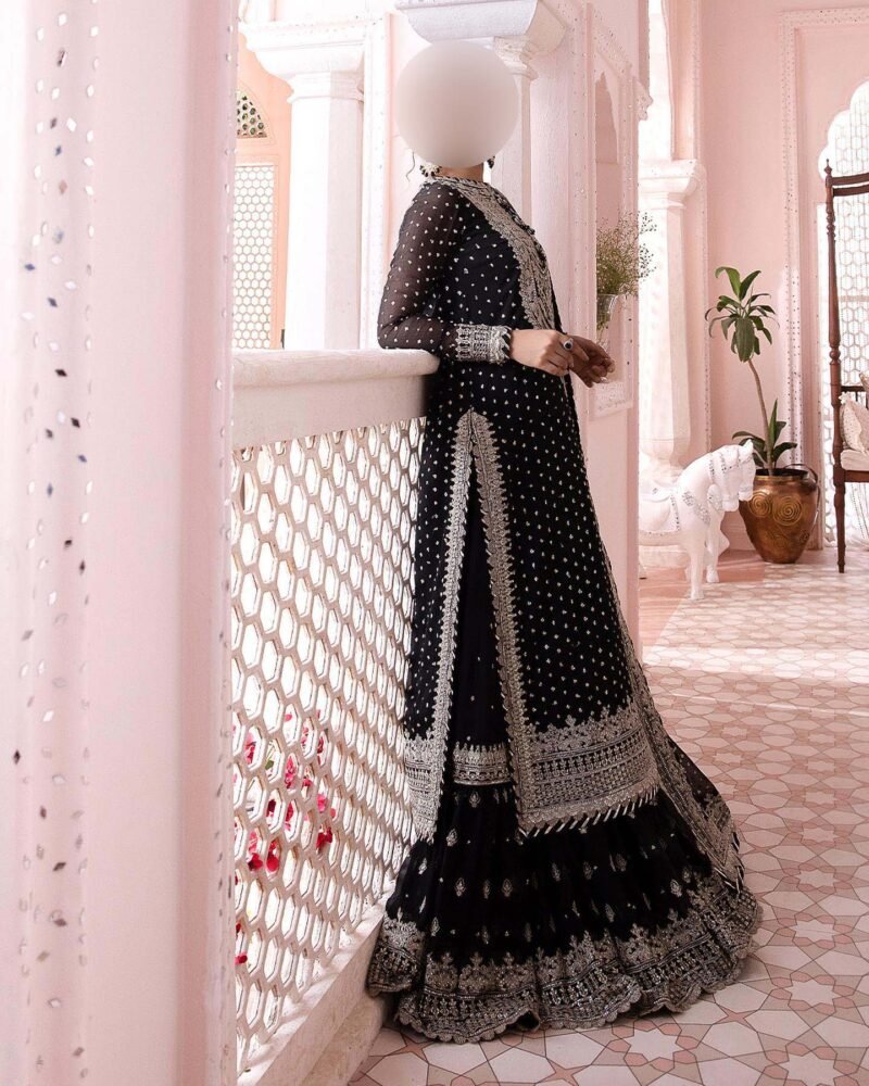 Asim Jofa Embroidered Chiffon 3-Piece Unstitched Suit with Spengle & Hand Embroidery AJ8461 - Image 3