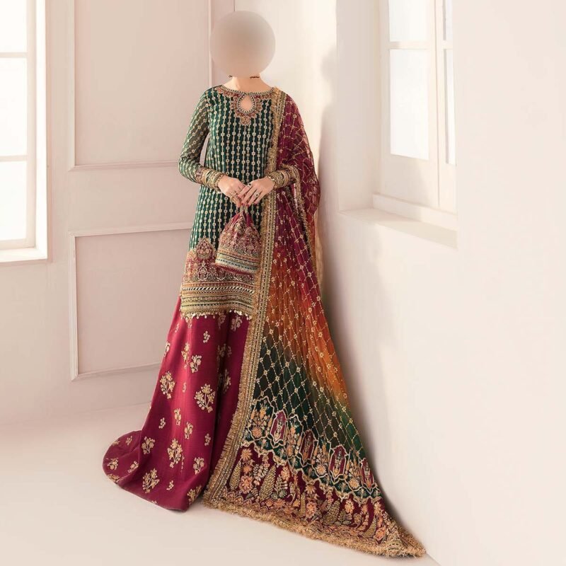 Baroque Embroidered Organza 3-Piece with Hand Adda Work & Tassel Dupatta CH1106