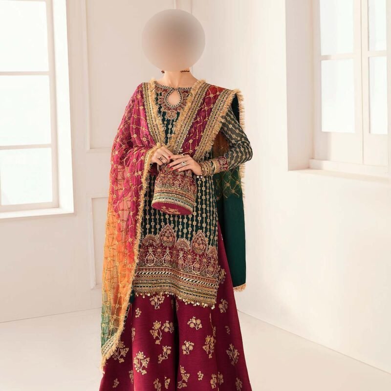 Baroque Embroidered Organza 3-Piece with Hand Adda Work & Tassel Dupatta CH1106 - Image 3