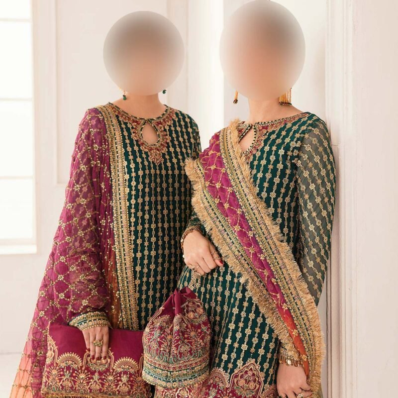 Baroque Embroidered Organza 3-Piece with Hand Adda Work & Tassel Dupatta CH1106 - Image 7