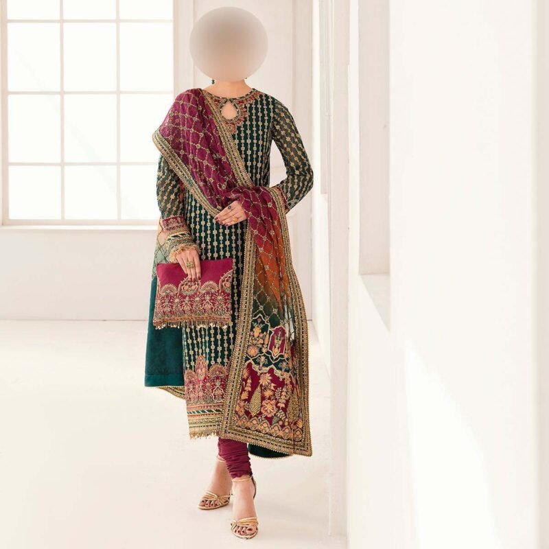 Baroque Embroidered Organza 3-Piece with Hand Adda Work & Tassel Dupatta CH1106 - Image 2