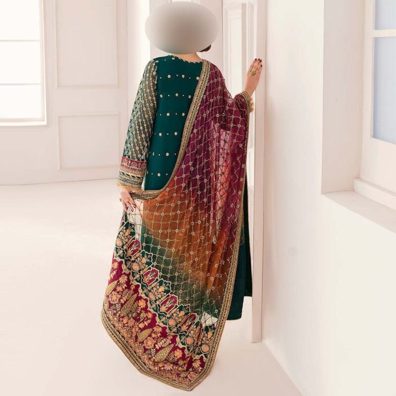 Baroque Embroidered Organza 3-Piece with Hand Adda Work & Tassel Dupatta CH1106 - Image 5