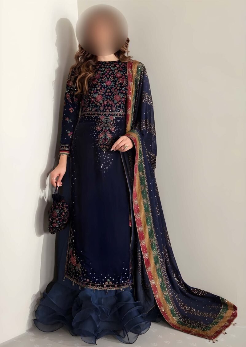 Jazmin Luxury Velvet Embroidered 3-Piece Suit with Chiffon Dupatta JZ8464