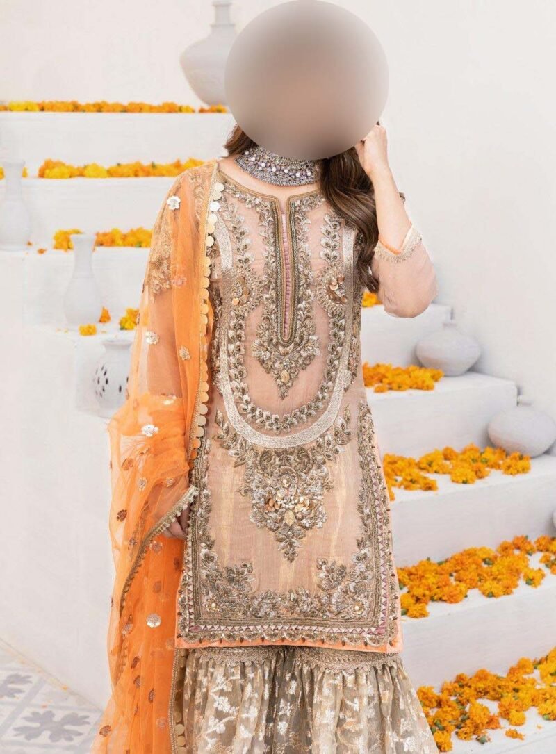 Khuda Buksh Embroidered Maysoori Suit with Net Dupatta & Lehnga Fabric KB8970 - Image 4