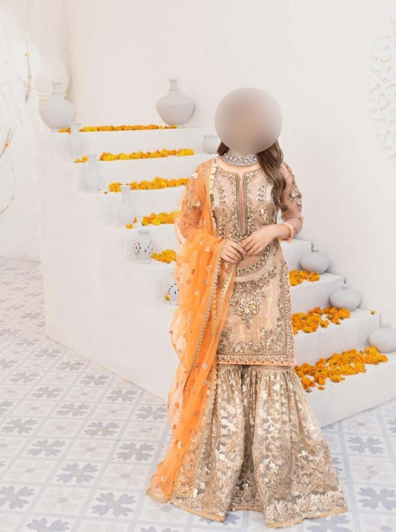 Khuda Buksh Embroidered Maysoori Suit with Net Dupatta & Lehnga Fabric KB8970