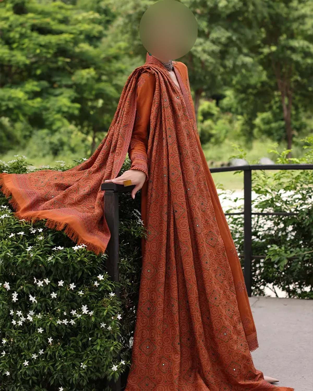 Bareeze Dhanak 3-Piece Suit with Embroidered Dhanak Shawl BZ27D - Image 4