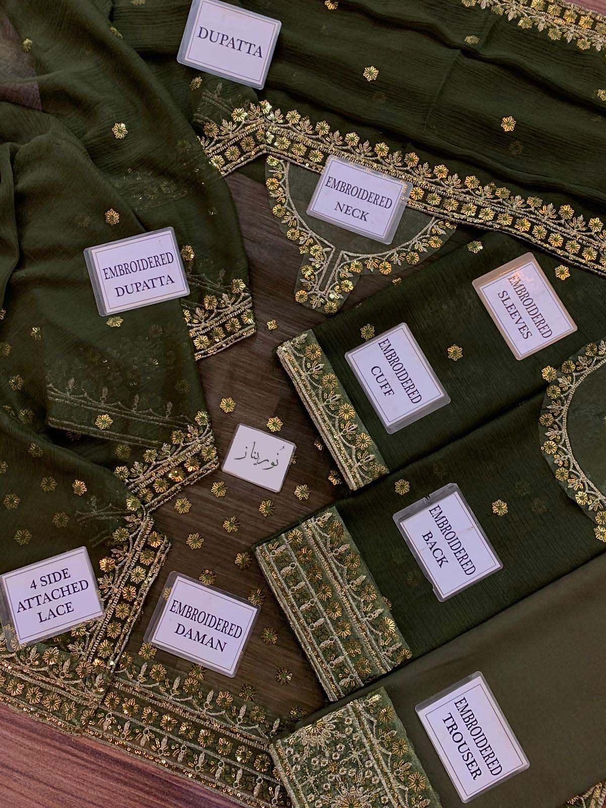 Charizma Pure Chiffon Suit with Embroidered Sequence Work & Malai Trouser C319 - Image 6