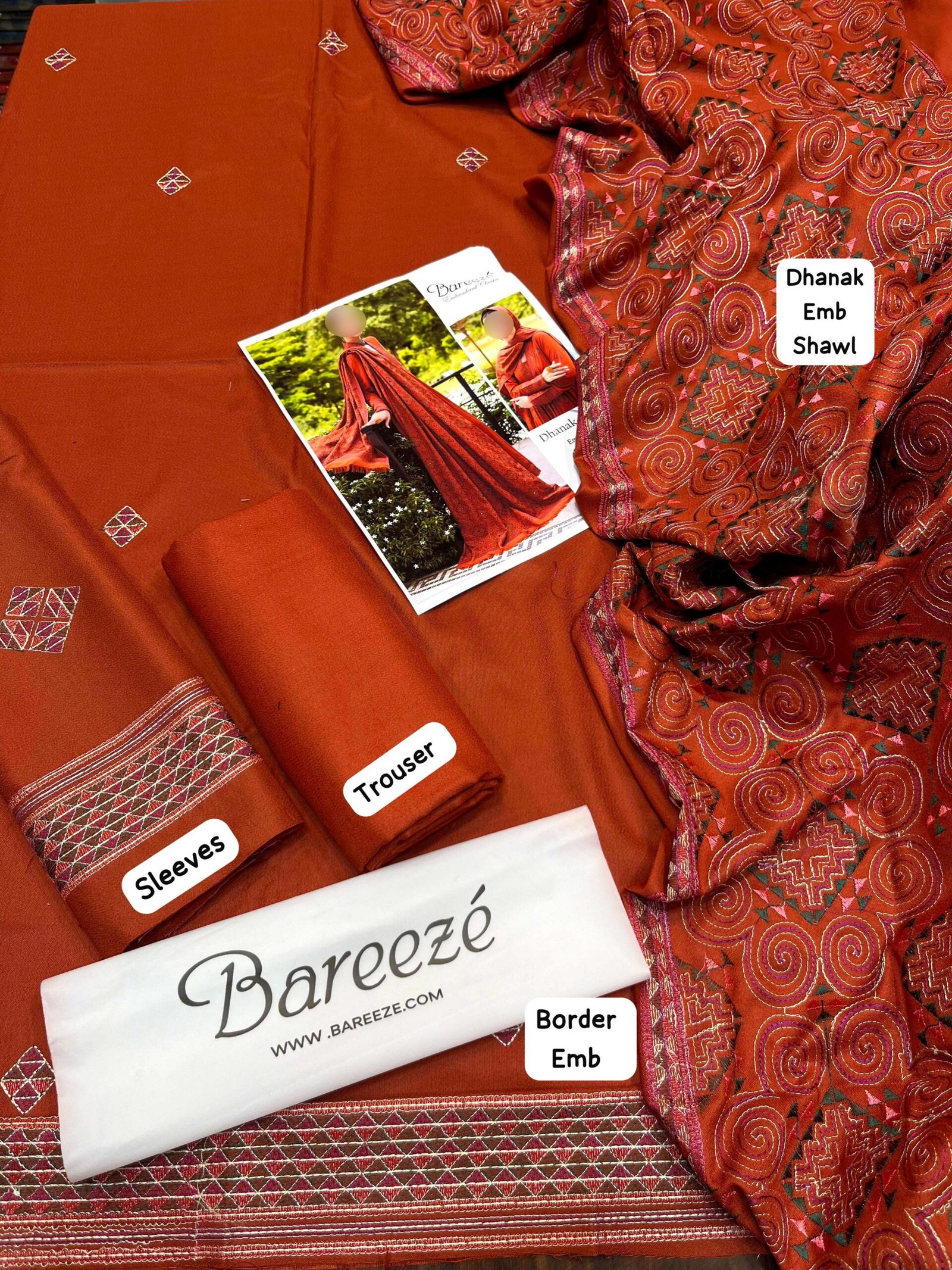 Bareeze Dhanak 3-Piece Suit with Embroidered Dhanak Shawl BZ27D - Image 5