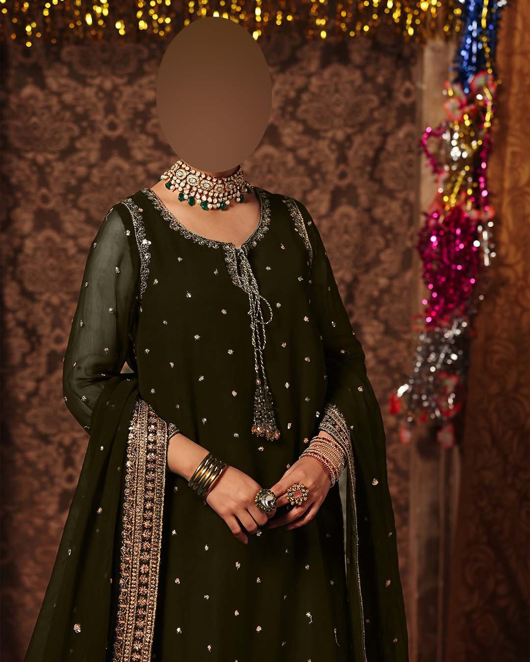 Charizma Pure Chiffon Suit with Embroidered Sequence Work & Malai Trouser C319 - Image 5