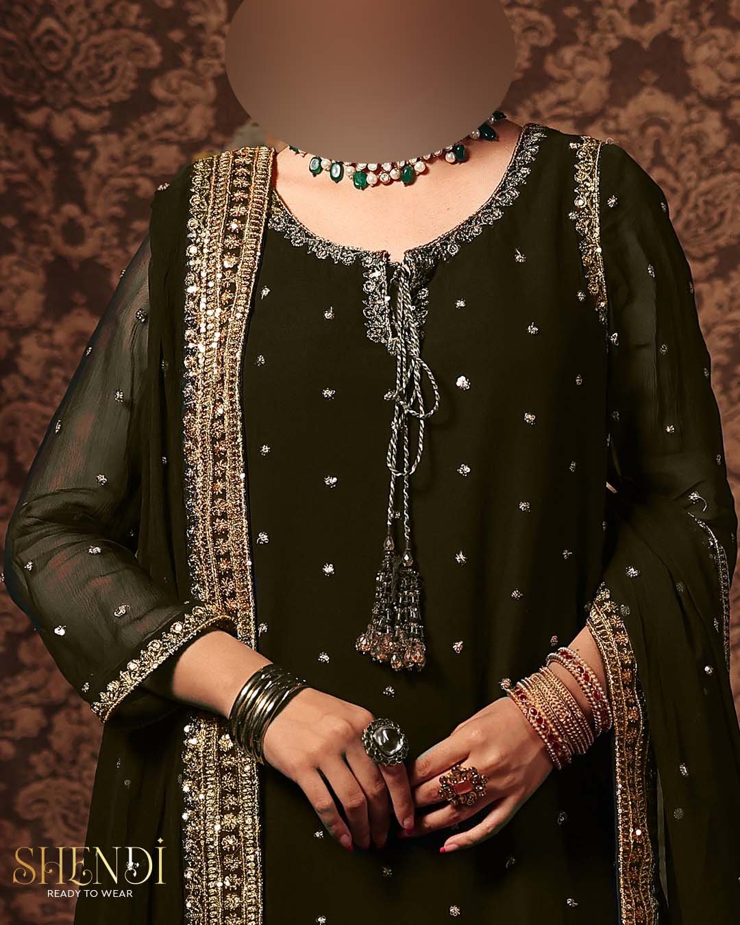 Charizma Pure Chiffon Suit with Embroidered Sequence Work & Malai Trouser C319 - Image 4