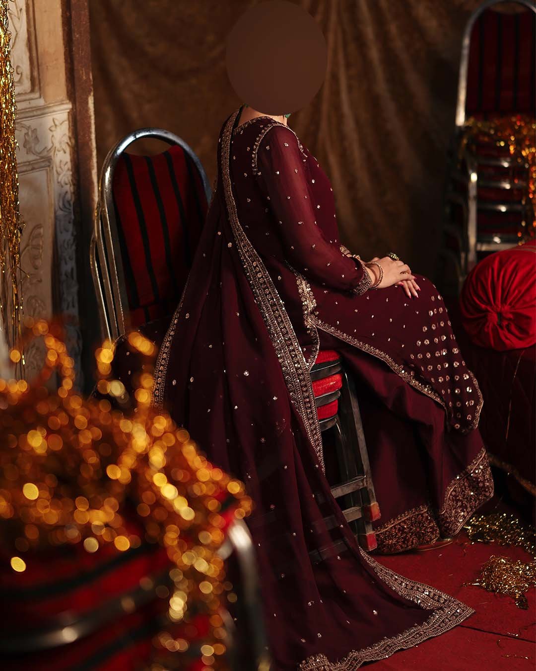 Charizma Pure Chiffon Suit with Embroidered Sequence Work & Malai Trouser C320 - Image 2