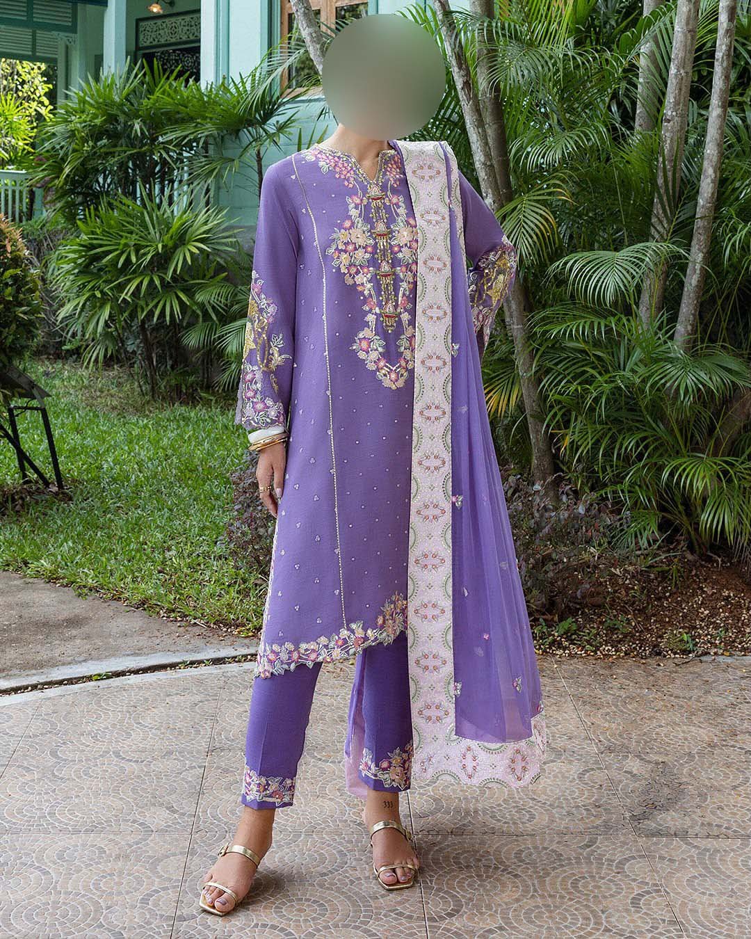 Mushq Dhanak Suit with Embroidered Ready-to-Wear Shawl MQ23D