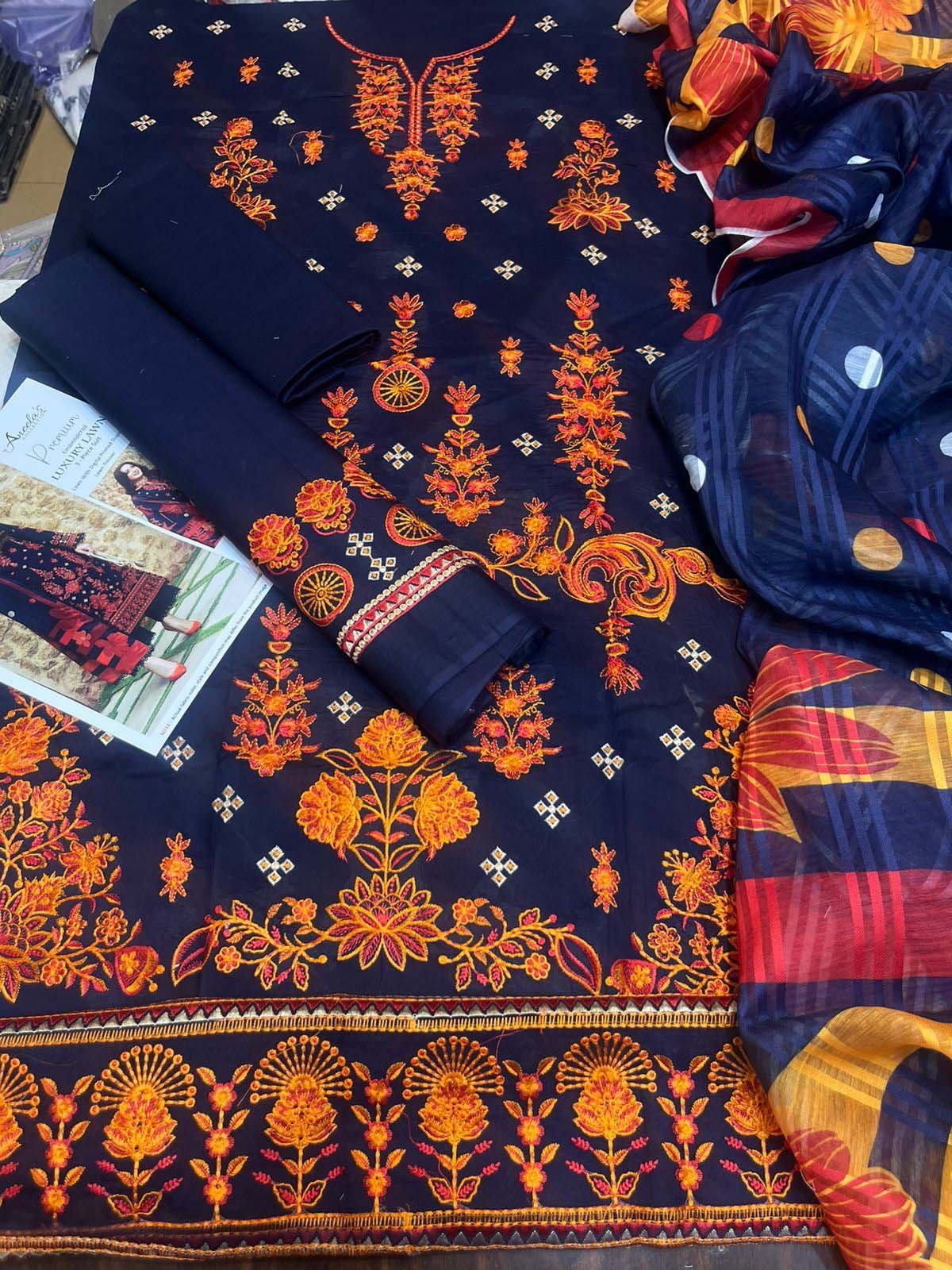 Aneela’s Luxury Lawn Suit with Diamond Print Dupatta A71D - Image 5