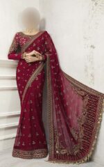 Maria.B Wedding Collection 2023 – Heavy Embroidered Net Saree UP27
