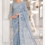 Maria.B Exclusive 2024 – Heavy Embroidered Net Saree UP29