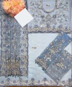 Maria.B Exclusive 2024 – Heavy Embroidered Net Saree UP29 - Image 3