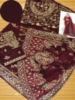 Maria.B Wedding Collection 2023 – Heavy Embroidered Net Saree UP27 - Image 4